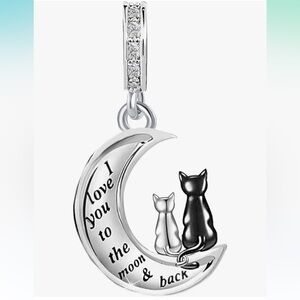 I love you to the moon silver kitten cat with mom cat charm fits all pandoras